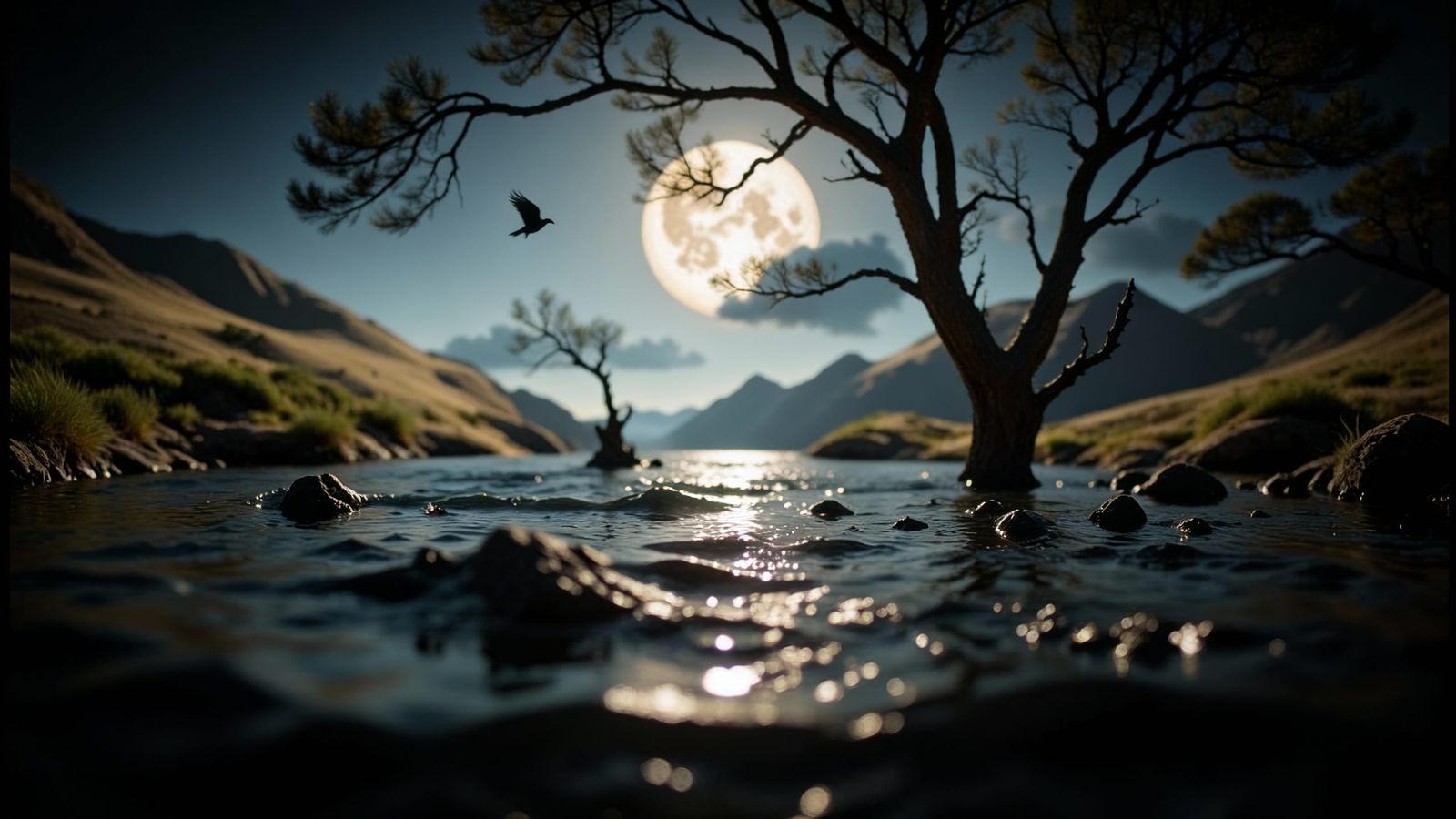 Swimming Through Moonlit Hills in Soft Focus