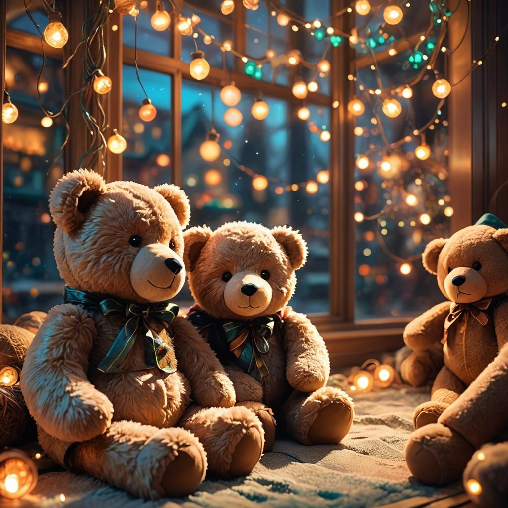 Art Nouveau: Cuddling Teddy in Warm Light