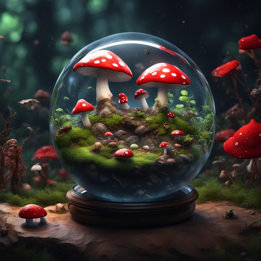 Aurora Australis Terrarium with Mushrooms and Rose
