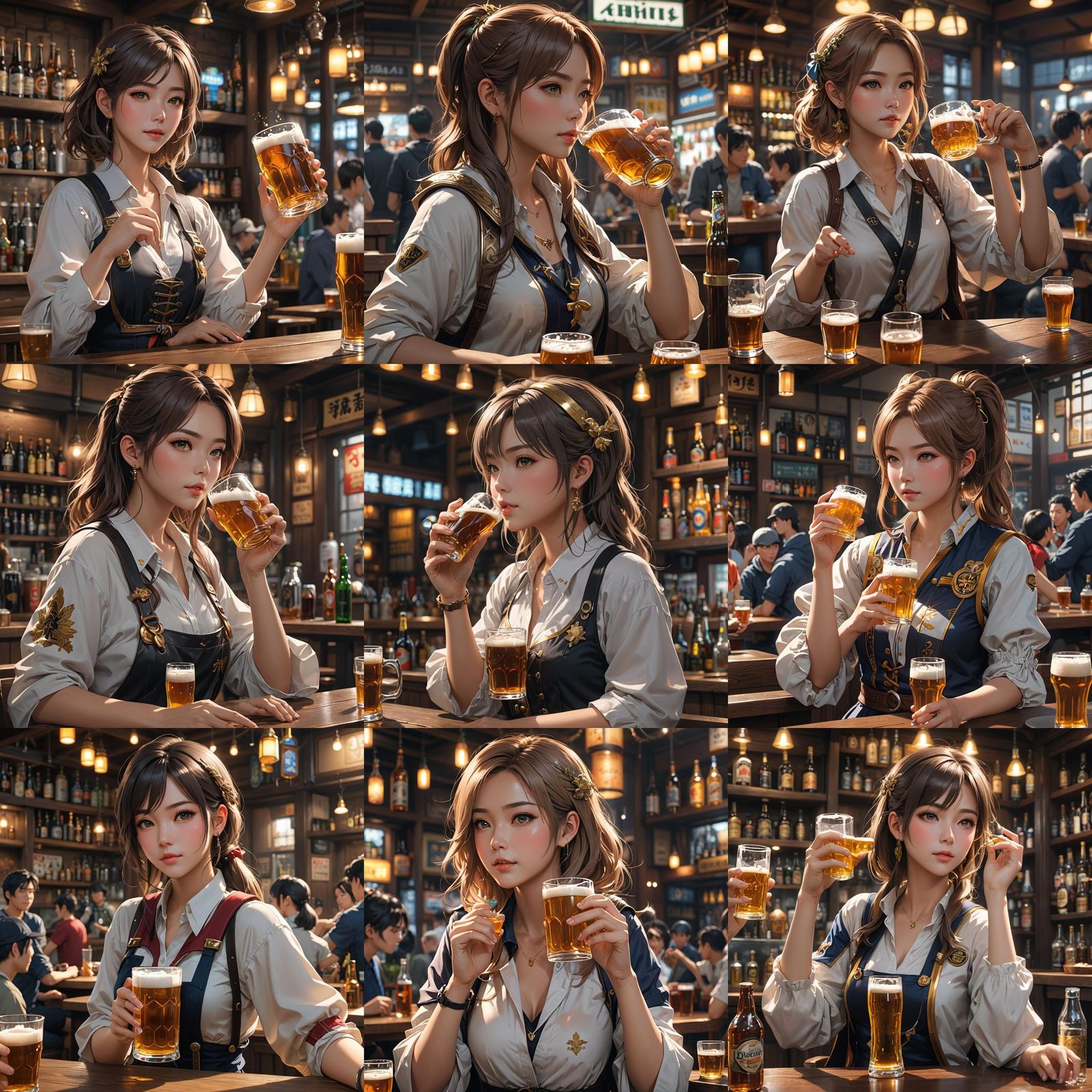 Woman Drinking Beer in 3D Anime Style