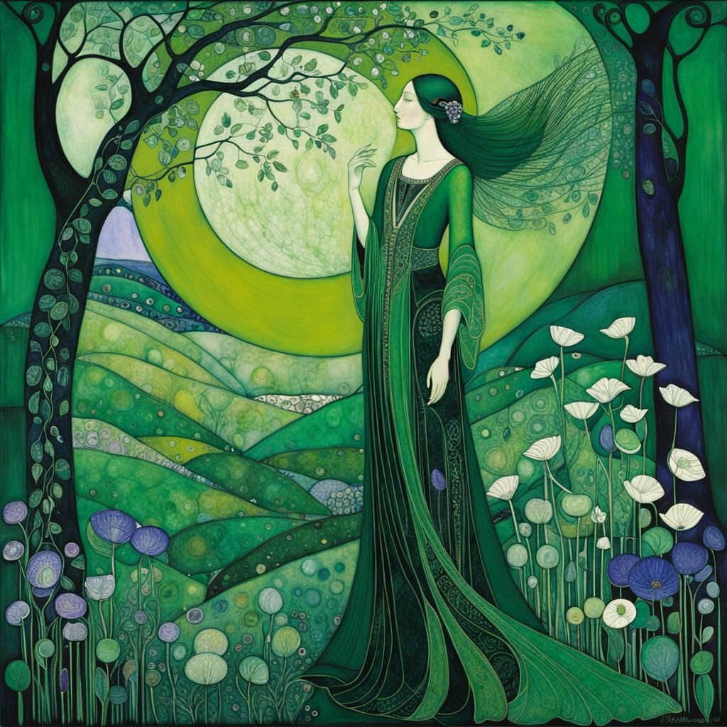 Intricate Green Art Inspired by Glasgow School