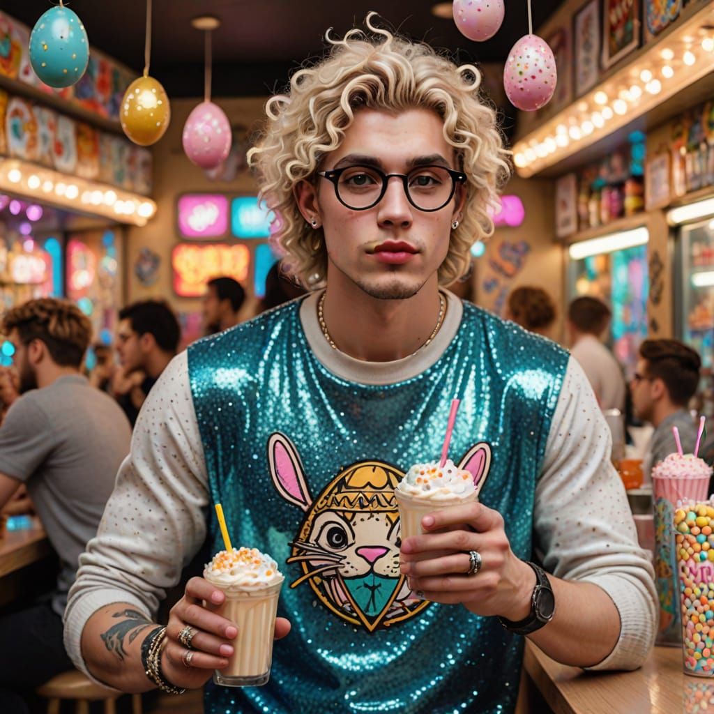 Grunge Aesthetic Young Man with Glitter and Sparkles