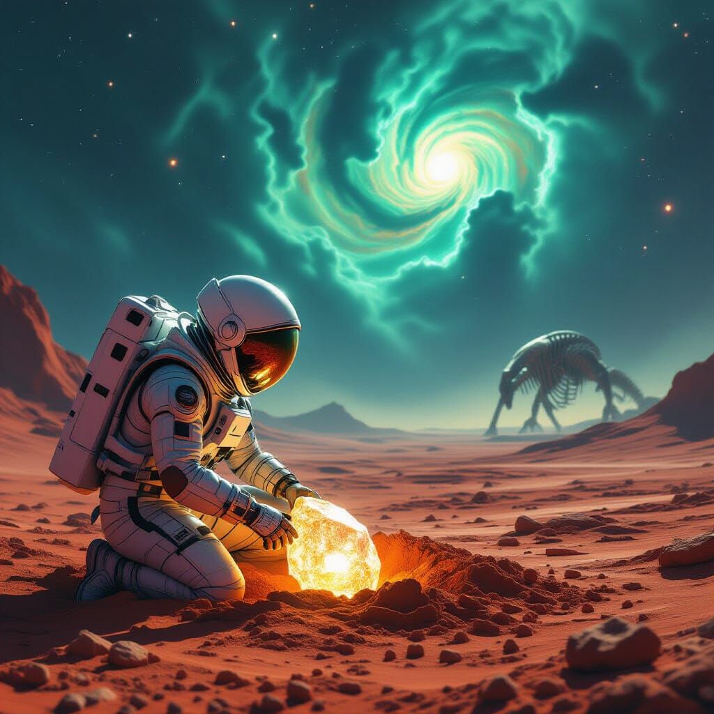 Astronaut Discovers Alien Artifact on Nebula Planet