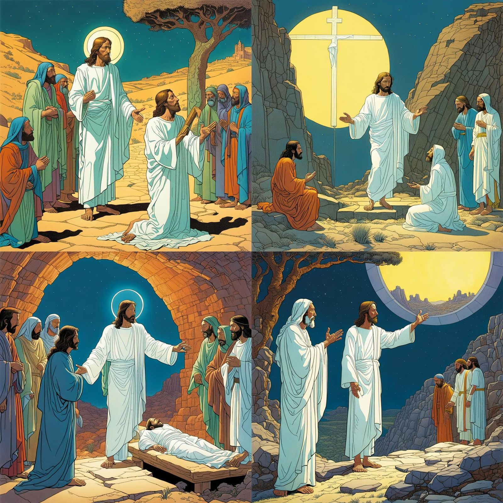 Jesus Resurrects Lazarus in Moebius Style