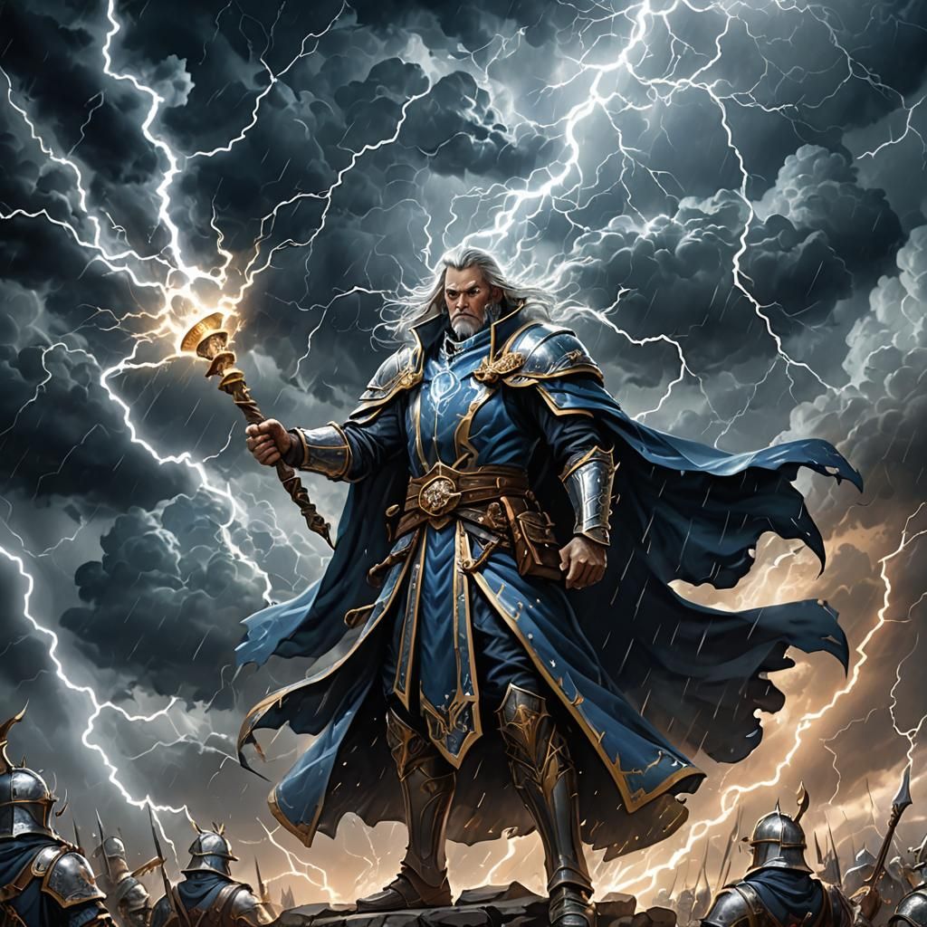 Regal Mage Commands an Army of Storm Clouds