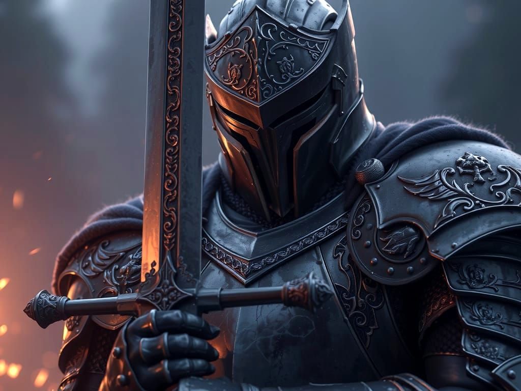 The Black Knight in Medieval Armor