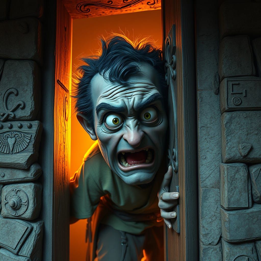 Distressed Figure Wedged in Doorframe, Inspired by Fantasy C...