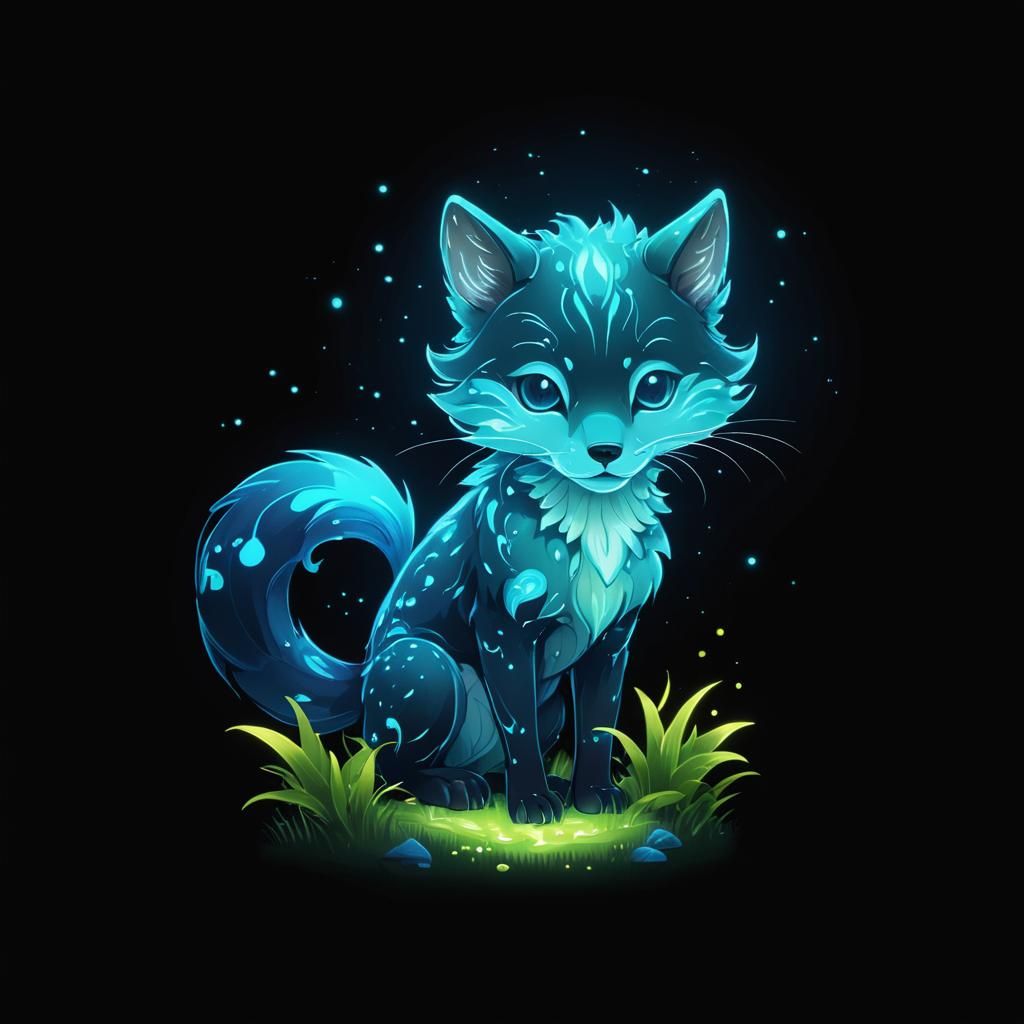 cute fox in the moonlight exotic glowing plants