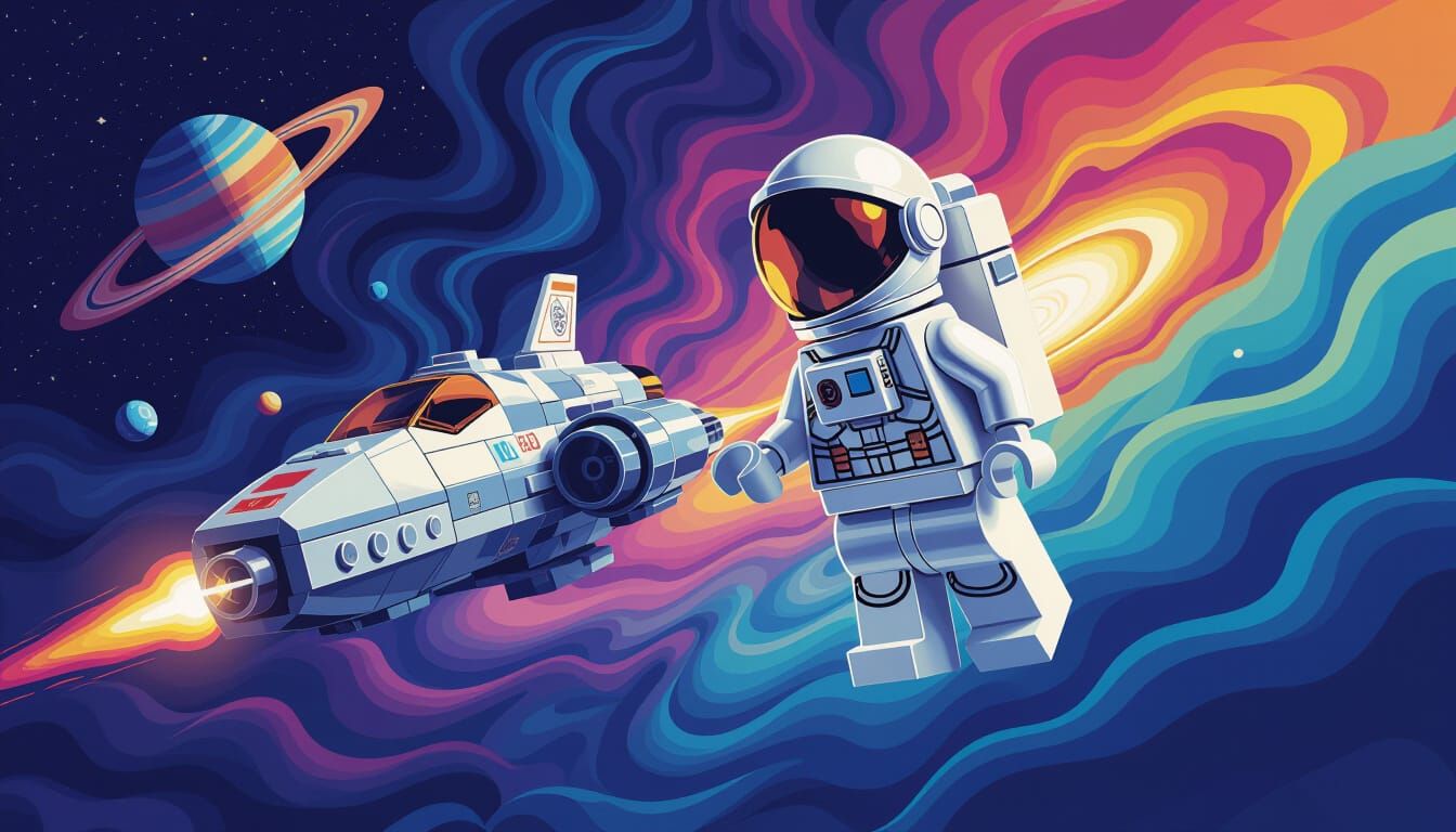 Lego Astronaut Beside Spaceship in Cosmic Wonder