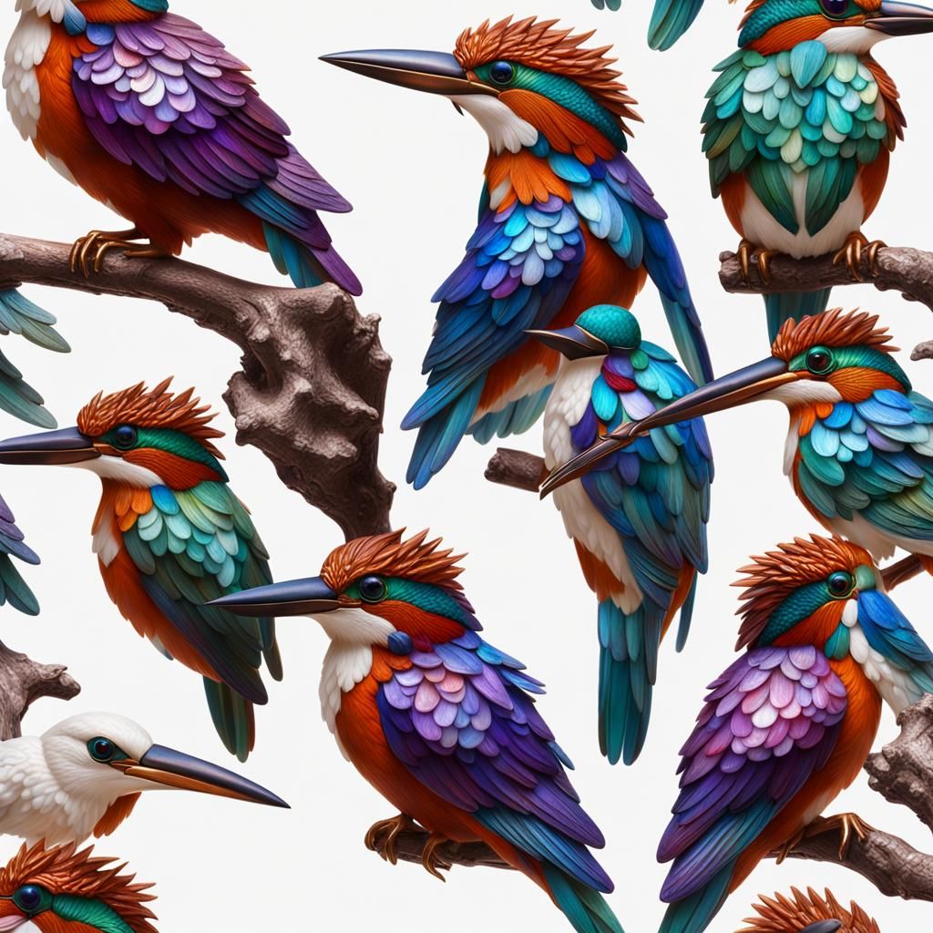 Gem-Encrusted Kingfisher Bird in Hyperrealistic Style