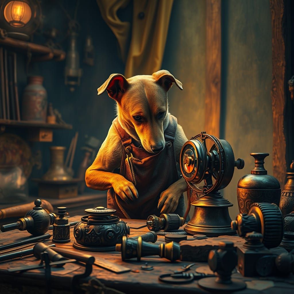 Dog Crafts Enchanting Mechanism in Dazzling Studio