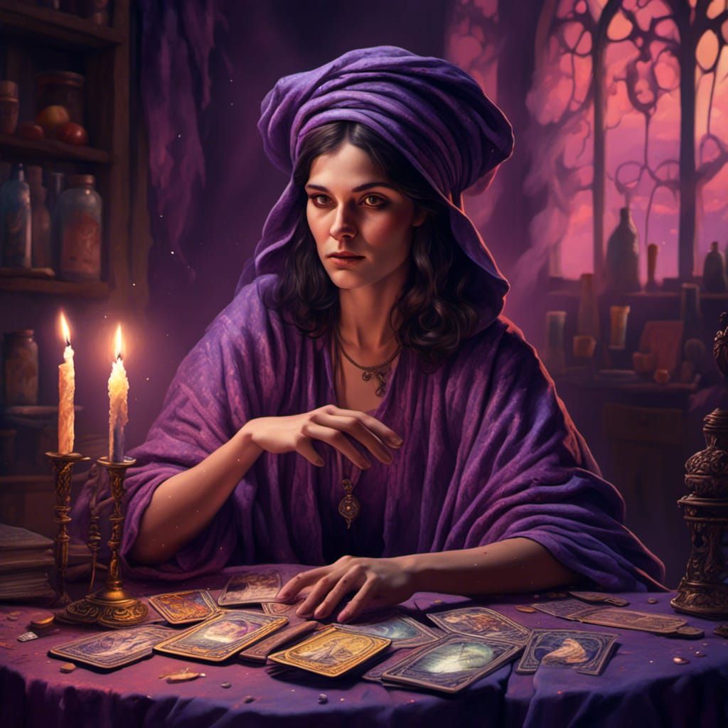 Vintage Tarot Reader Illustration in Hyperrealistic Style