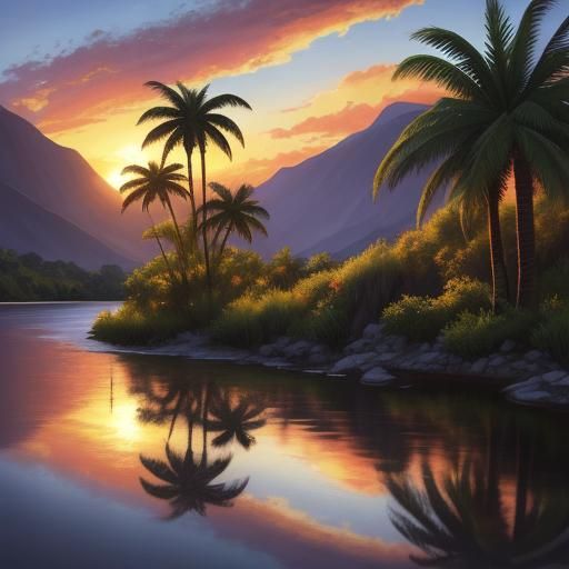 Mountain Road Sunset with Boy: Hyperrealistic Splash Art