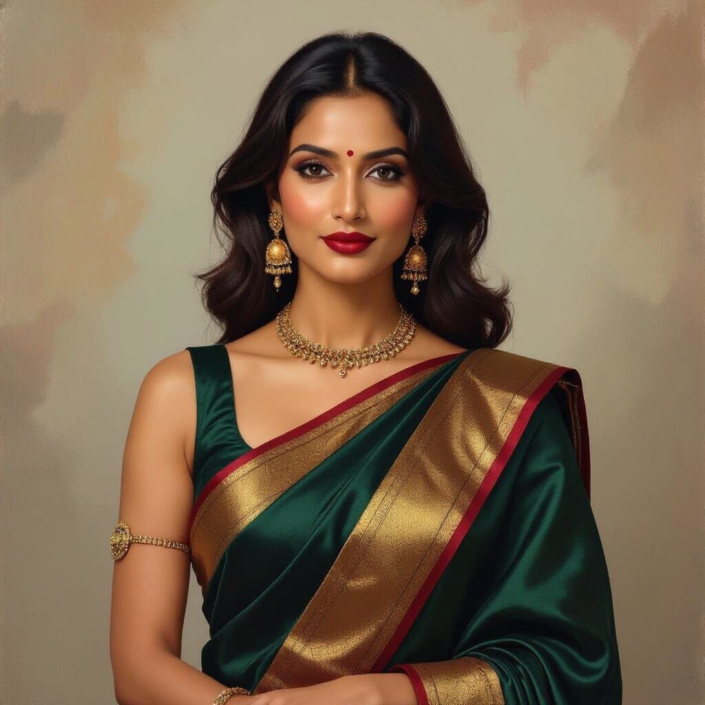Elegant Indian Woman in Saree, Ravi Varma Style