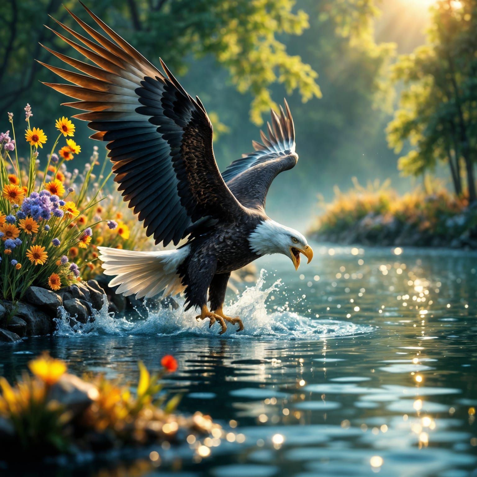 Majestic Bald Eagle in Vibrant Hyperrealistic Splendor