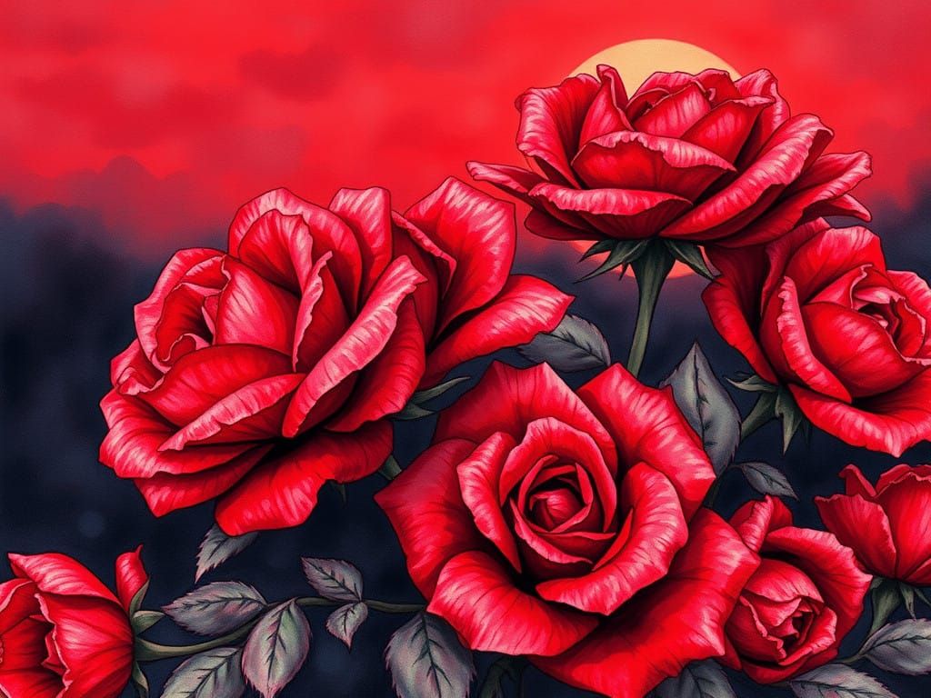 Vibrant Roses Unfurl in Fading Dusk