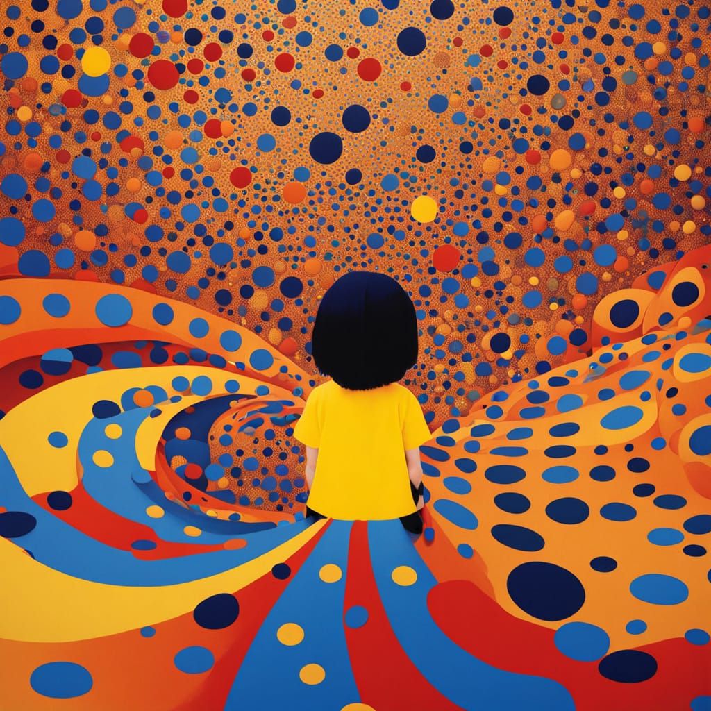 Surreal Woman Stands at the Edge of an Infinite, Polka-Dot S...