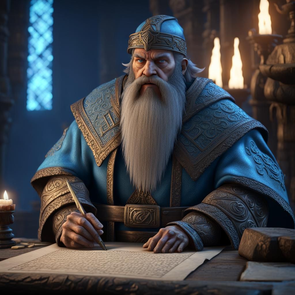 Dwarf Rune Priest in Temple with Blue Runes