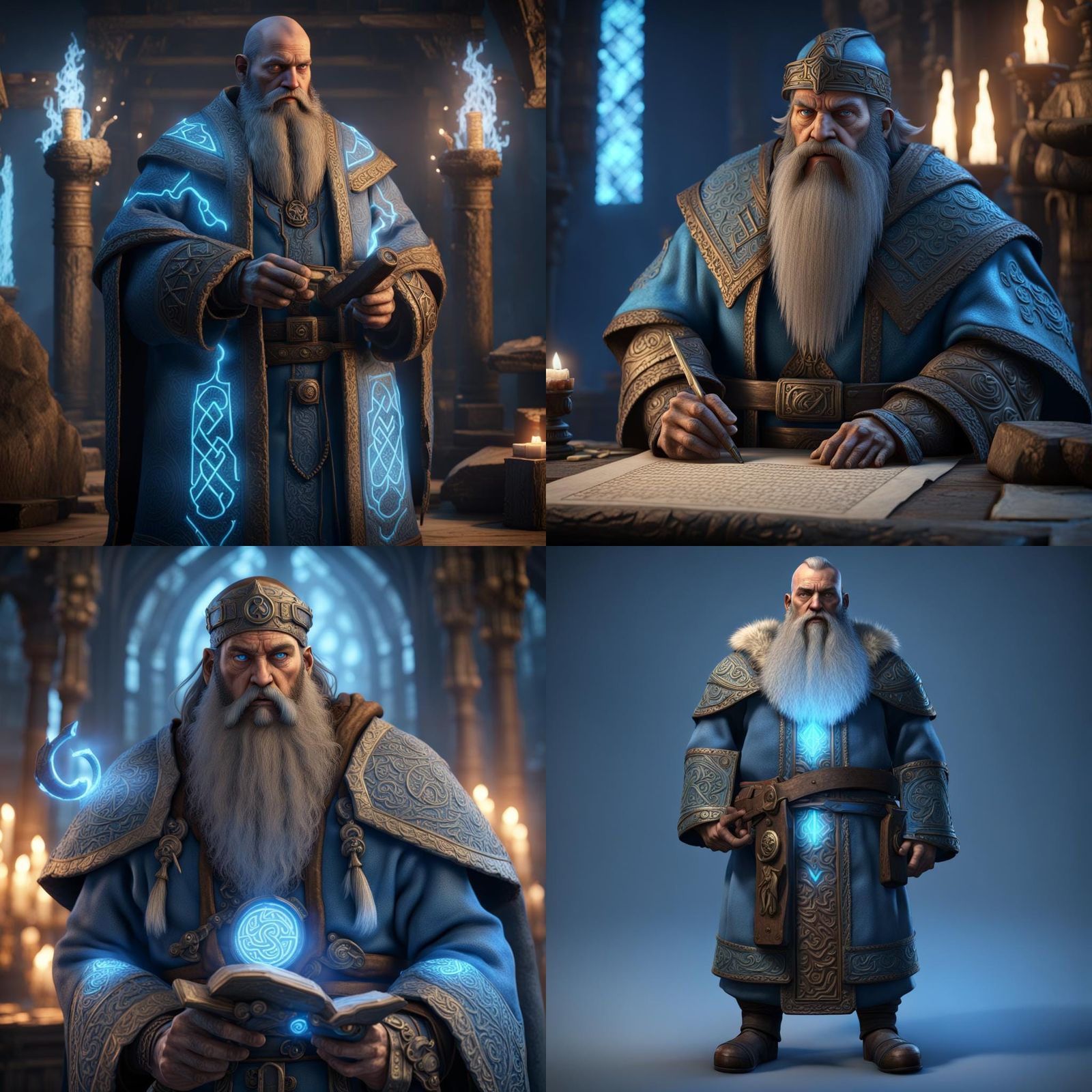 Dwarf Rune Priest in Temple with Glowing Runes