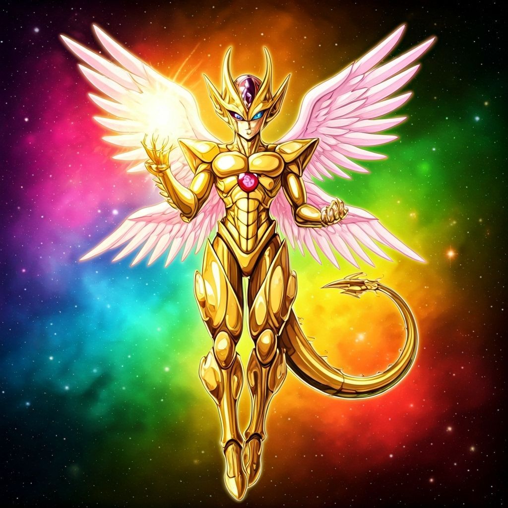Joyful Alien Hero in Rainbow Cosmos