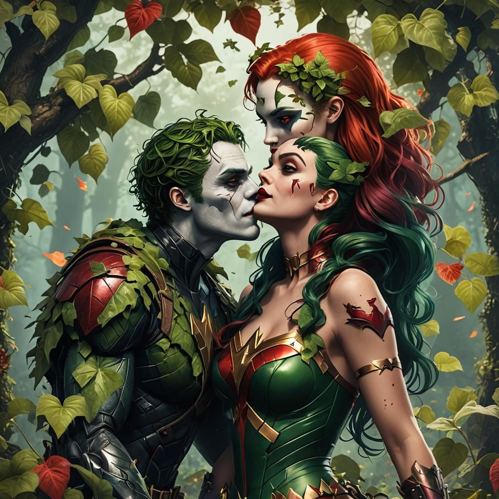 Harley Quinn and Poison Ivy Kissing: Fantasy Art