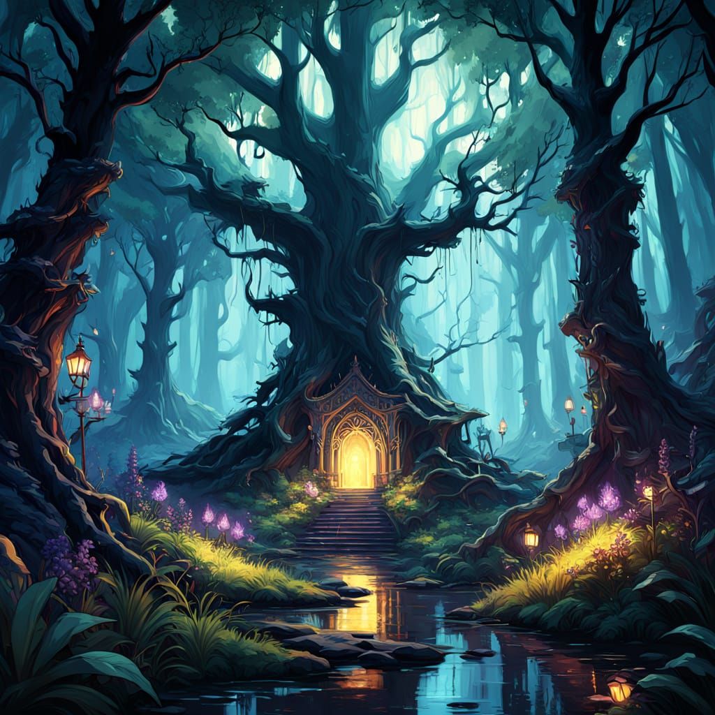 Mystical Forest Clearing in Dark Fantasy Concept Art