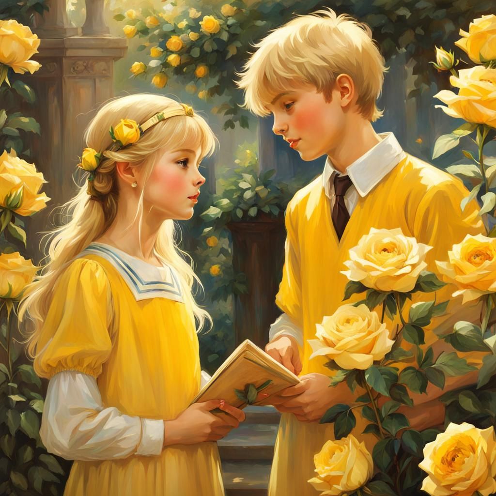 Anime Siblings in Rose Garden, Waterhouse Style