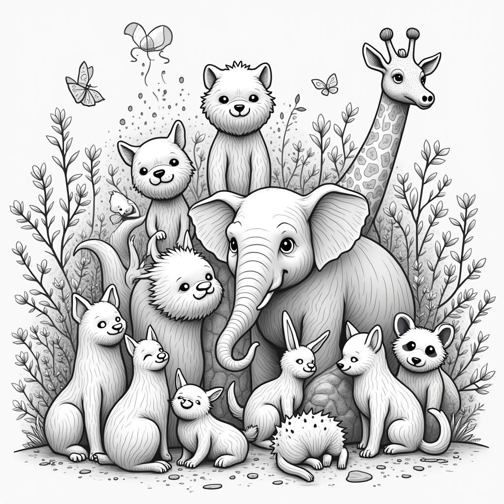 Whimsical Black and White Animal Fantasy Illustration