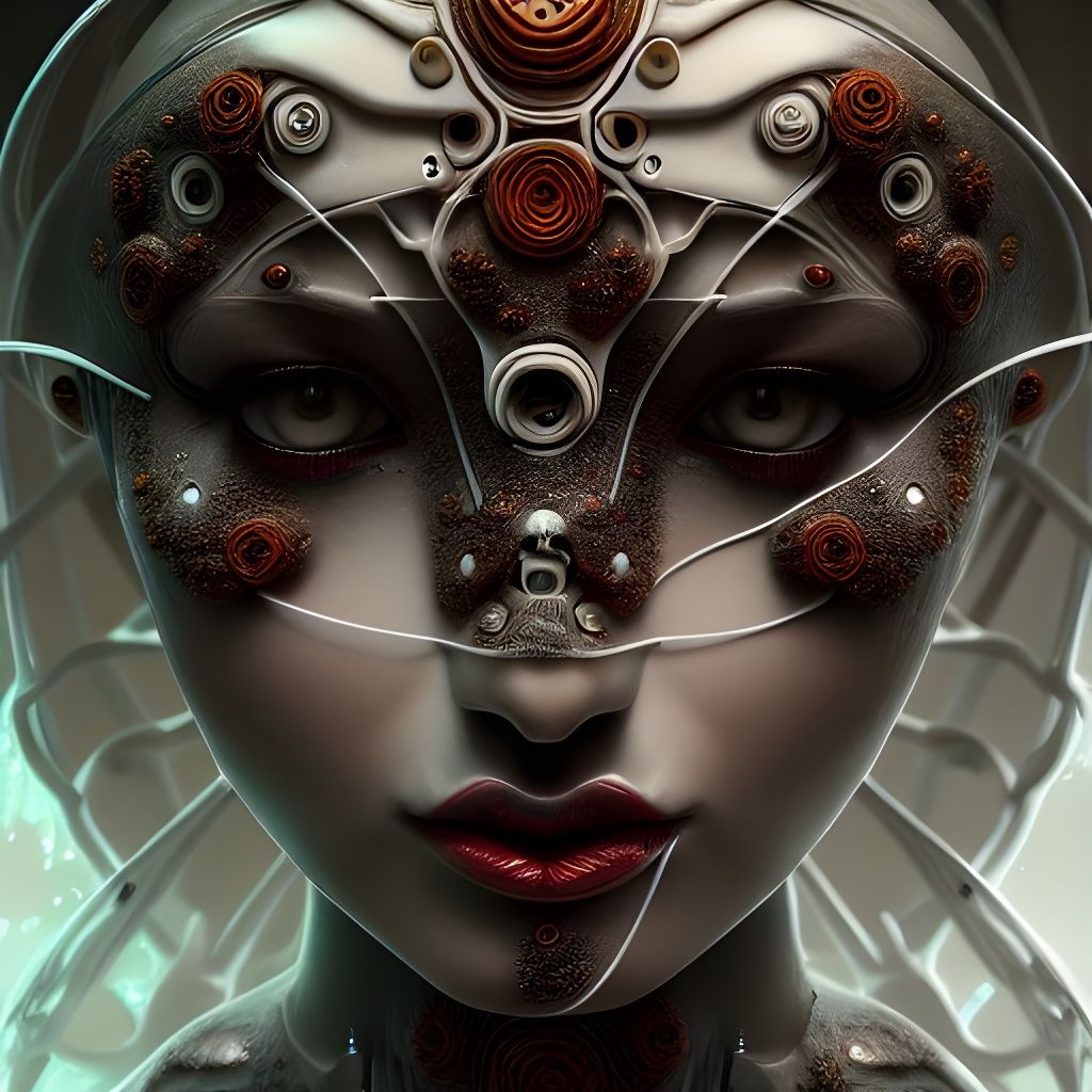 Biomechanical Android with Marble Texture and Floral Details