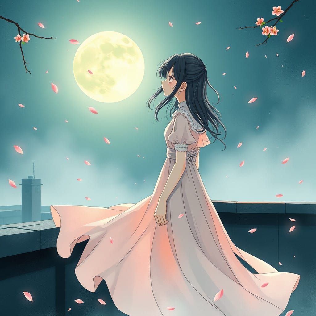 Melancholic Lolita in Moonlit Cherry Blossom
