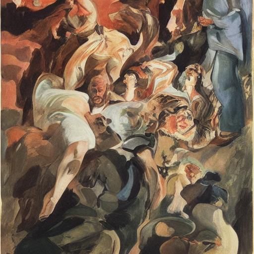 Whimsical Bank Run in Surreal Expressionist Style