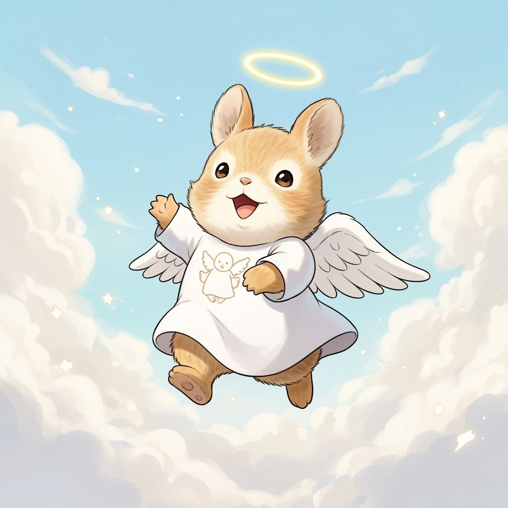 Cute Teddy Bear Ascending to Heaven in Beatrix Potter Style
