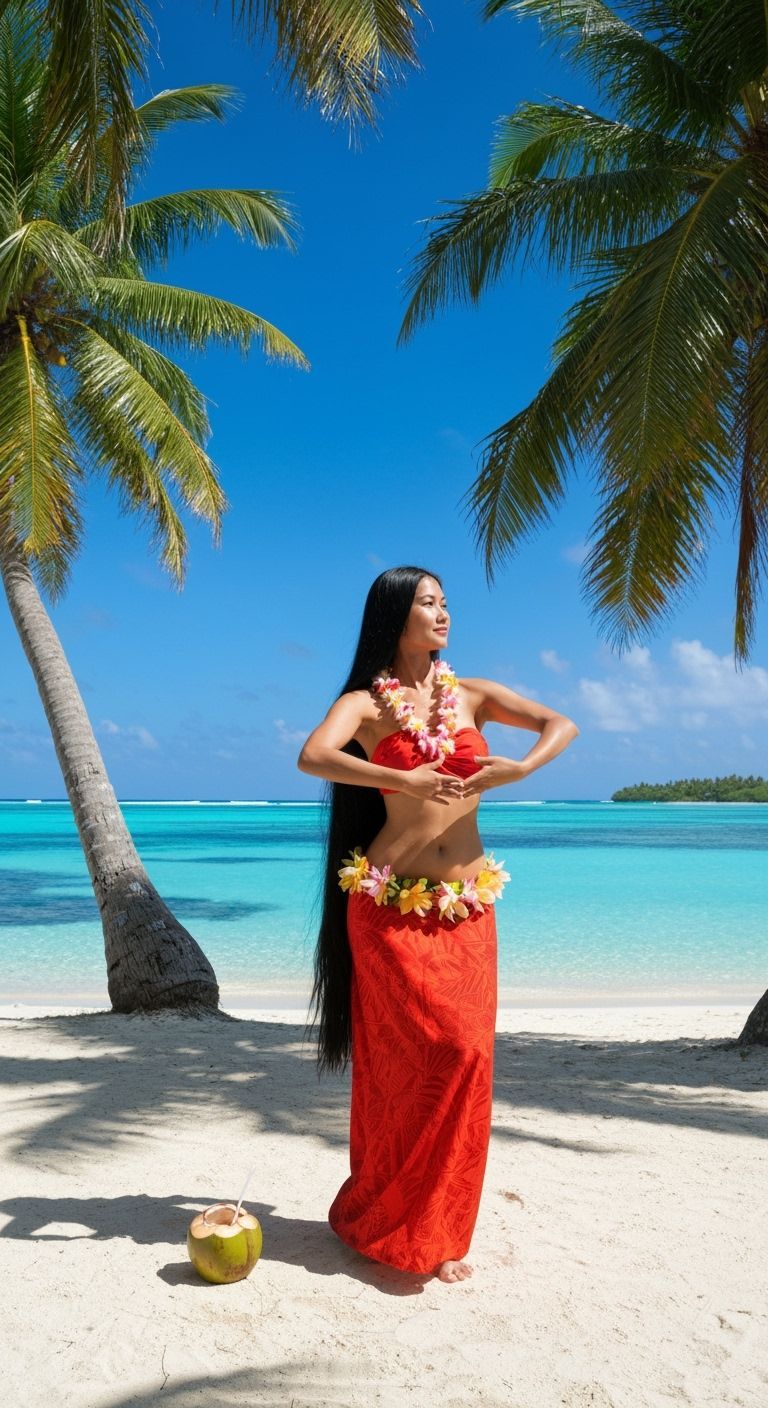 Exotic Tahitian Dancer on a Tropical Beach