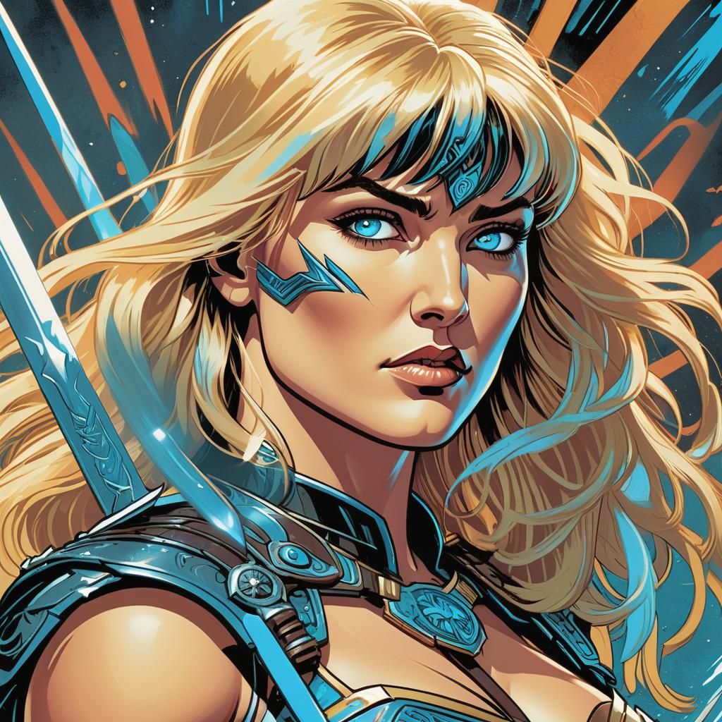 Xena Warrior Princess in Retro Comic Style