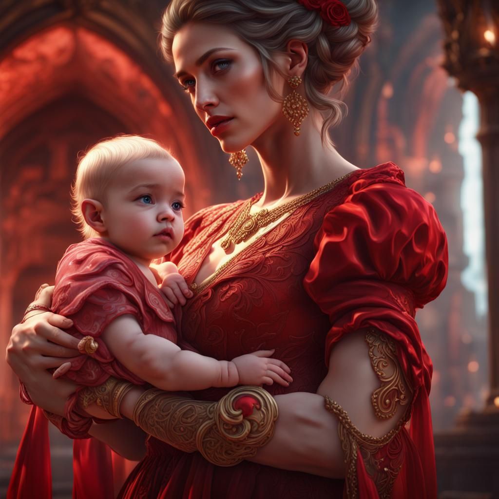 Mother and Child in Detailed Fantasy Art