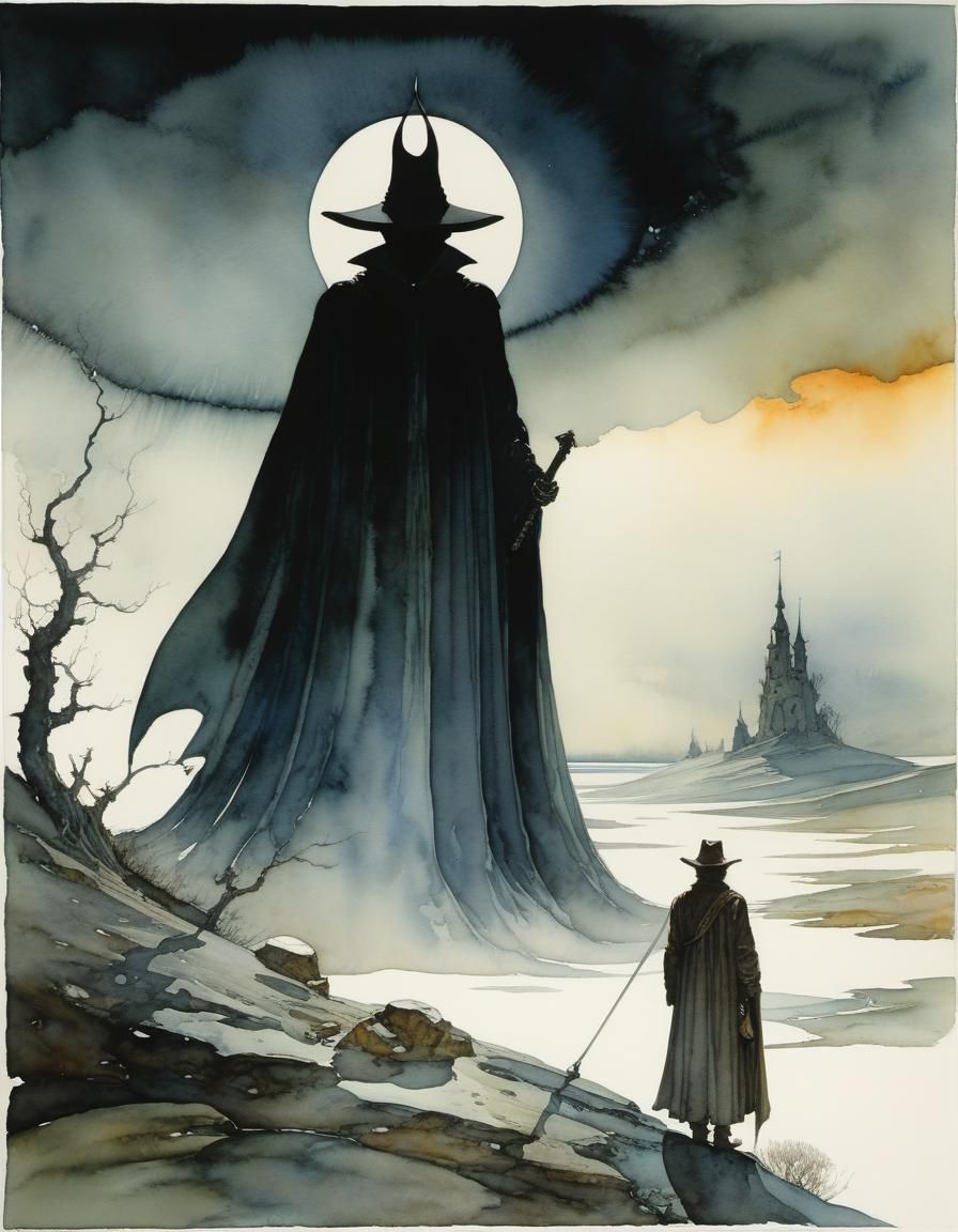 Dreamlike Moebius Landscape in Watercolor