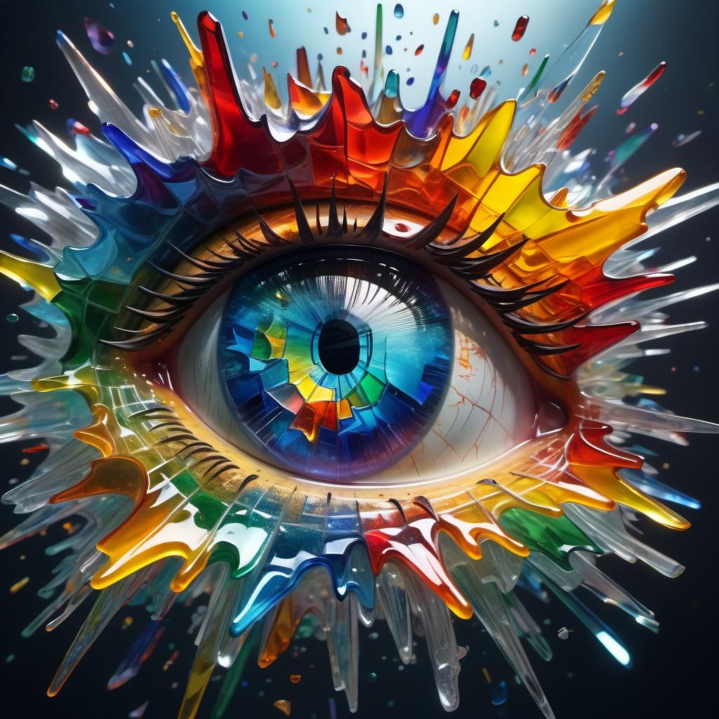 Shattered Multicolored Glass World: Hyperrealistic Splash Ar...