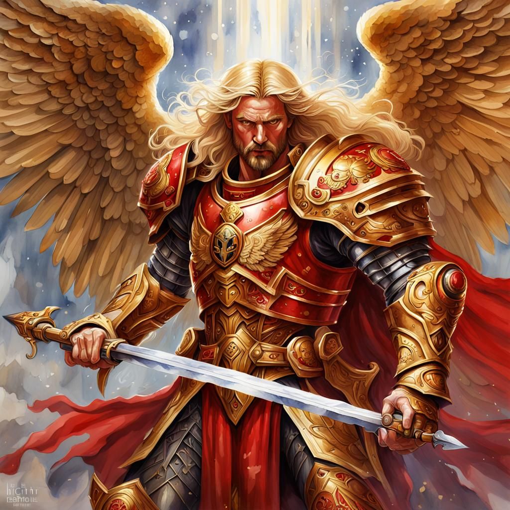 Golden Angel of War in Renaissance Style