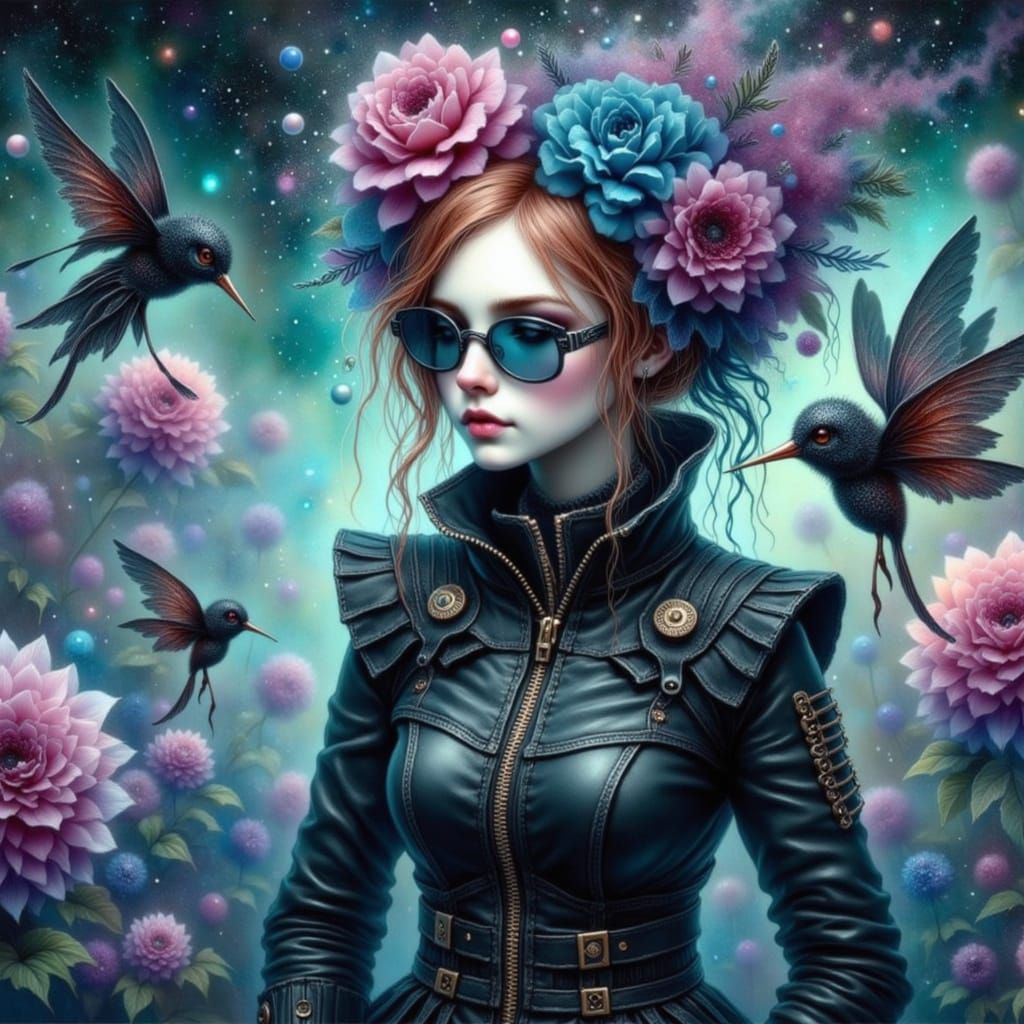 Goth-Punk Goddess in Nebula Cloudscape