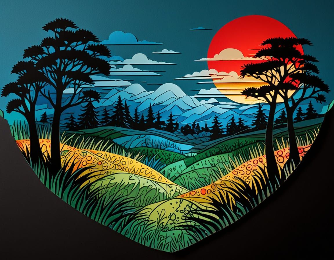 Fantasy Cartoon Comic Horror Scene in Papercut Style