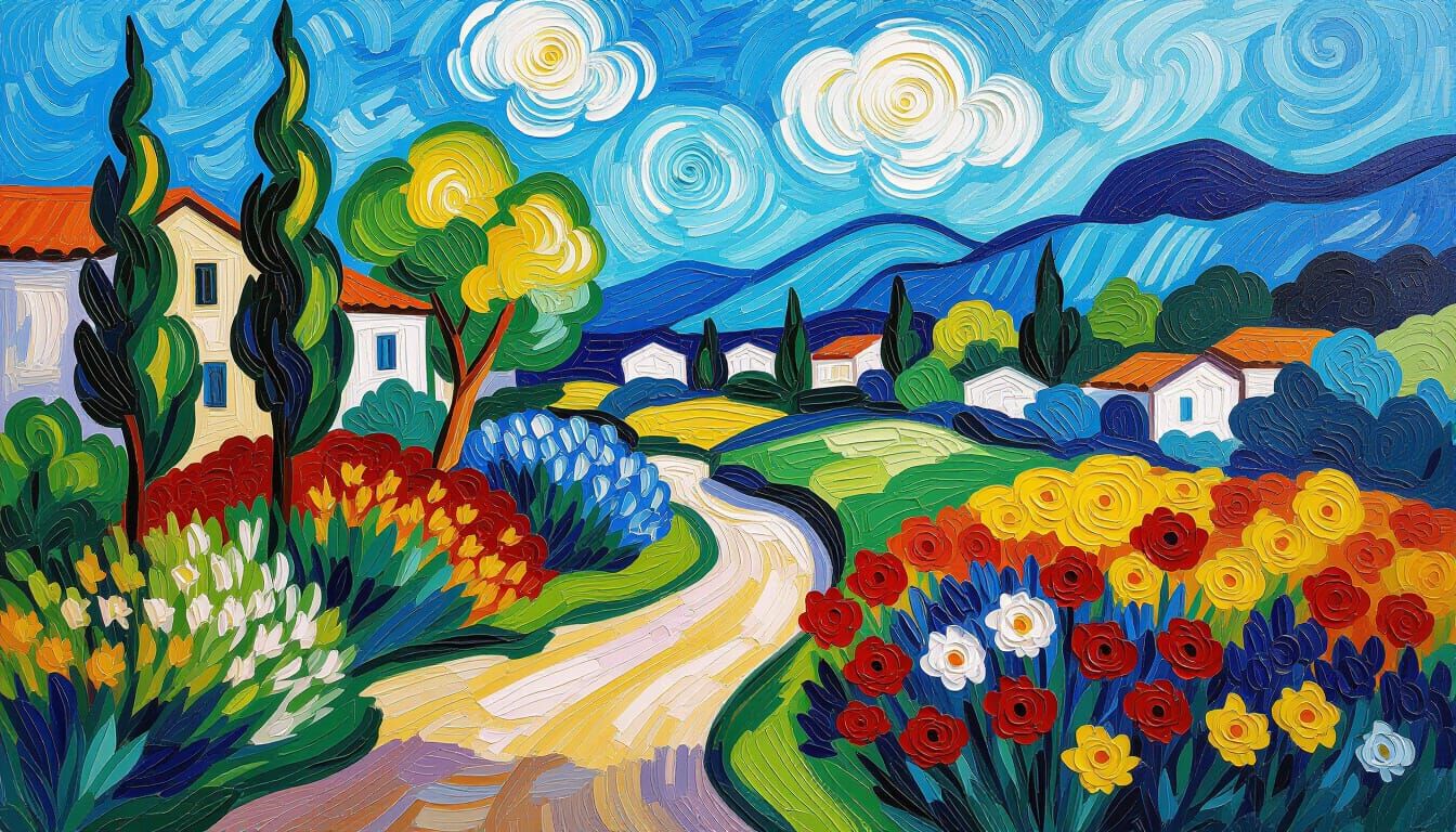 Vibrant Garden in Acrylic Painting Style