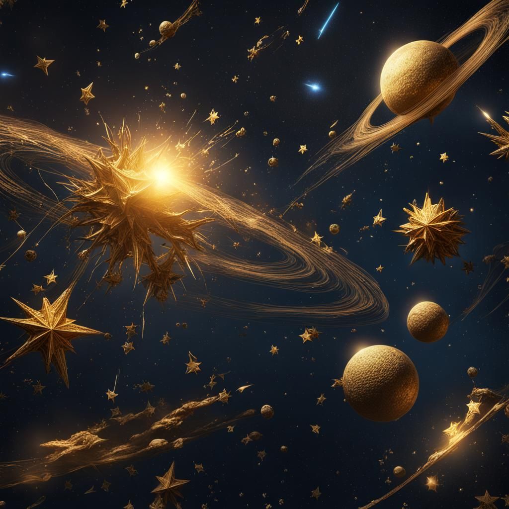 Cosmic Sky with Golden Stars, Digital Art