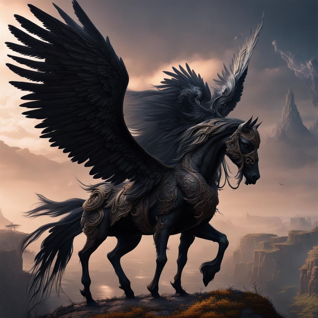 Black Seraphim Pegasus in Detailed Matte Painting