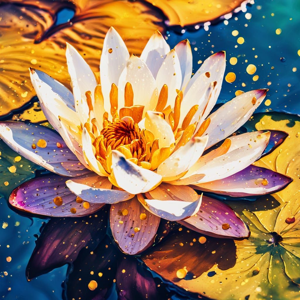 Vibrant Golden Lotus Blossom in Dreamy Impressionist Style