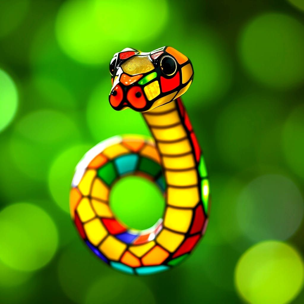 Colorful Stained Glass Snake in 3D Hyperrealism