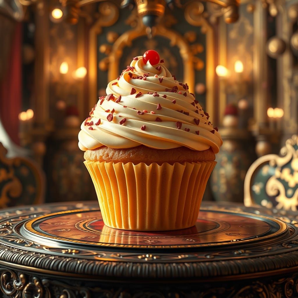 Lavishly Decorated Cupcake on Ornate Table, Fantasy Art