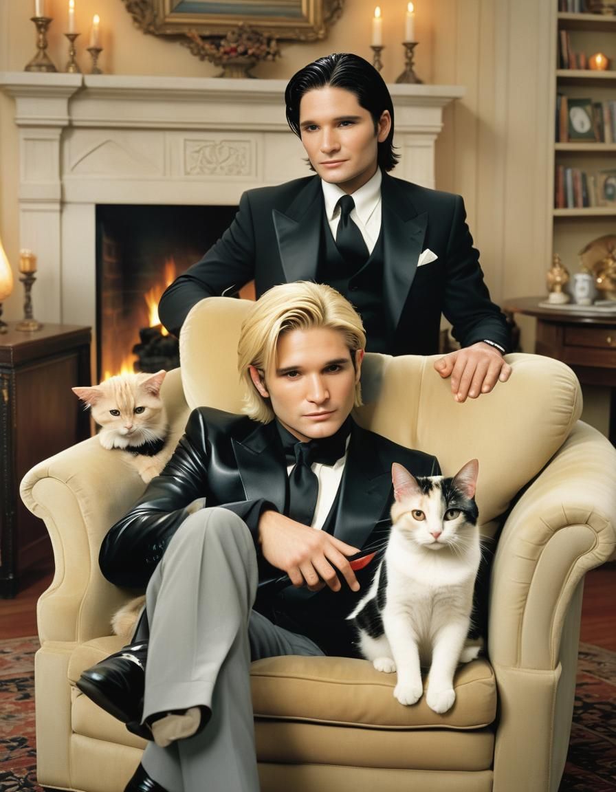 Young Man with Cat in Watercolor Style