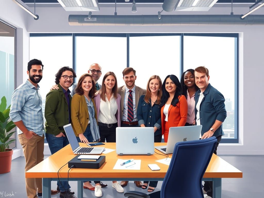Colleagues Welcome New Team Member in Modern Office