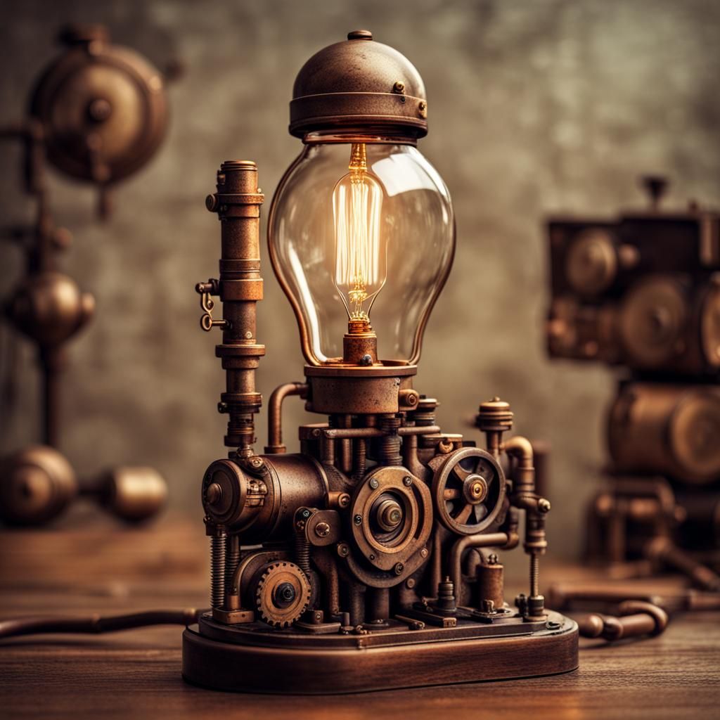 Steampunk Lightbulb in Mechanical Scene