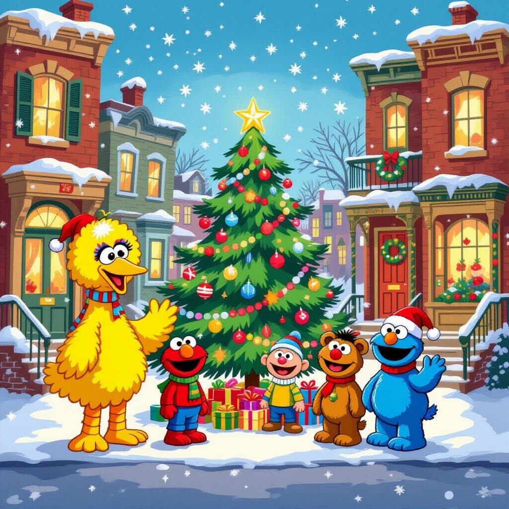 Sesame Street Characters Celebrate Christmas in Cozy Illustr...